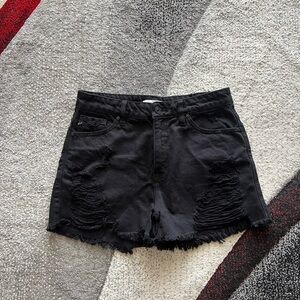 KanCan Black High Rise Distressed Denim Shorts